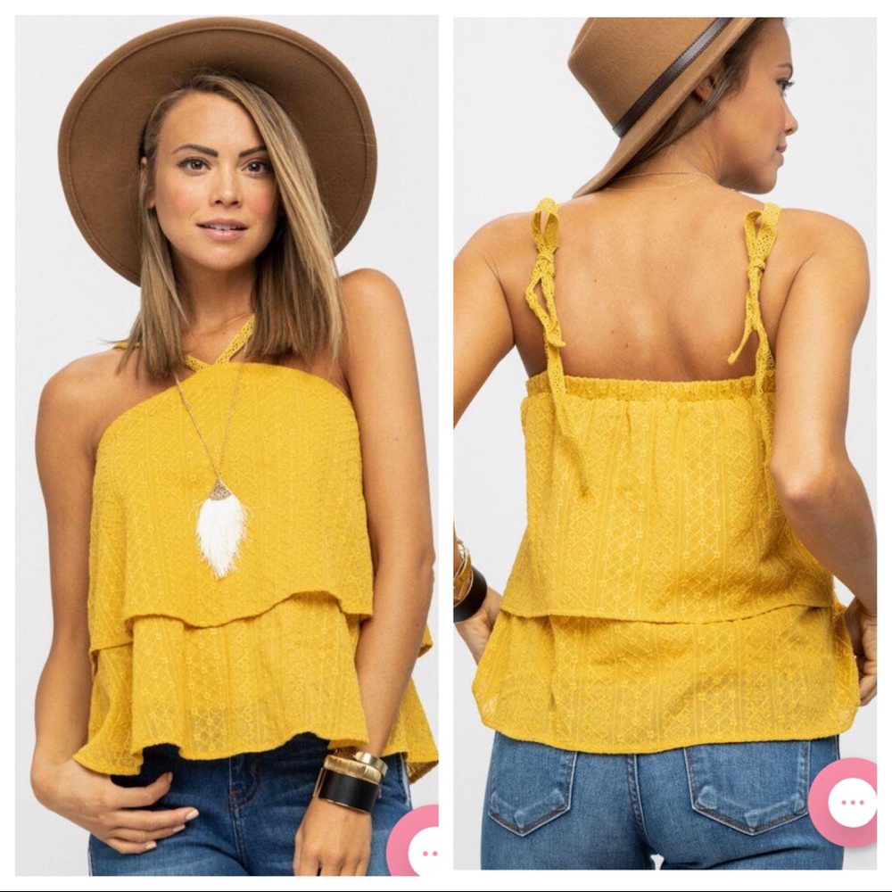 Eyelet tiered flounced halter top